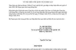 Thông báo hiệu lực Hiệp định Hợp tác tài chính hoạt động đặc biệt ngân sách Quỹ năng lượng khí hậu 2012 Việt Nam Đức