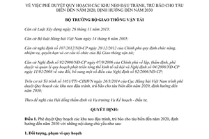 Quyết định 2494/QĐ-BGTVT 2014 Quy hoạch khu neo đậu tránh trú bão cho tàu biển đến 2020 2030