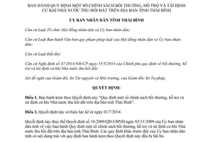 Quyết định 08/2014/QĐ-UBND bồi thường hỗ trợ tái định cư khi Nhà nước thu hồi đất Thái Bình