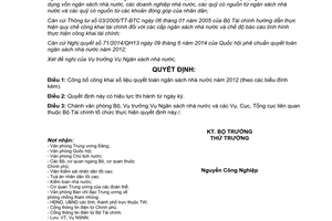 Quyết định 1497/QĐ-BTC 2014 công khai số liệu quyết toán ngân sách nhà nước 2012