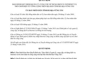 Quyết định 25/2014/QĐ-UBND quản lý cung cấp sử dụng Internet trò chơi điện tử công cộng Bà Rịa Vũng Tàu