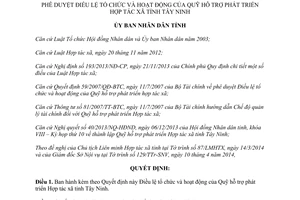 Quyết định 15/2014/QĐ-UBND phê duyệt Điều lệ tổ chức hoạt động Quỹ hỗ trợ phát triển Hợp tác xã Tây Ninh