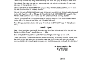 Quyết định 43/2014/QĐ-UBND Tiêu chí phân loại thôn khu phố Ninh Thuận