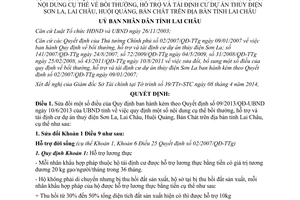 Quyết định 13/2014/QĐ-UBND sửa đổi 09/2013/QĐ-UBND bồi thường tái định cư thuỷ điện Sơn La Lai Châu