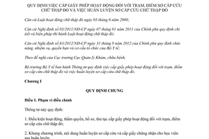 Thông tư 17/2014/TT-BYT cấp phép hoạt động trạm điểm sơ cấp cứu chữ thập đỏ huấn luyện sơ cấp