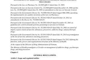 Circular No. 19/2014/TT-BYT management of addictive drug psychotropic drugs and drug precursors