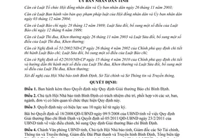 Quyết định 12/2014/QĐ-UBND Quy định Giải thưởng Báo chí Bình Định