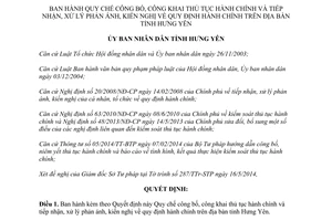 Quyết định 05/2014/QĐ-UBND công khai thủ tục hành chính và xử lý phản ánh kiến nghị Hưng Yên