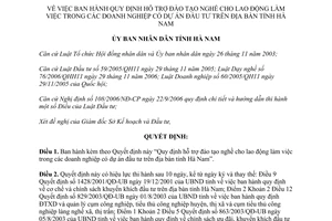 Quyết định 17/2014/QĐ-UBND hỗ trợ đào tạo nghề lao động doanh nghiệp đầu tư Hà Nam