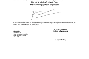 Thông báo 75/TB-QLCT năm 2014 giới thiệu chức danh chữ ký của Cục Quản lý cạnh tranh