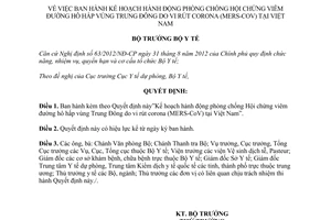 Quyết định 1944/QĐ-BYT 2014 phòng chống Hội chứng viêm đường hô hấp vùng Trung Đông do vi rút corona