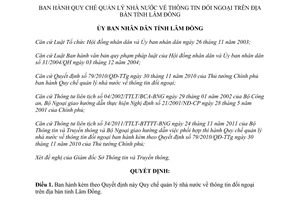 Quyết định 27/2014/QĐ-UBND Quy chế quản lý nhà nước thông tin đối ngoại Lâm Đồng