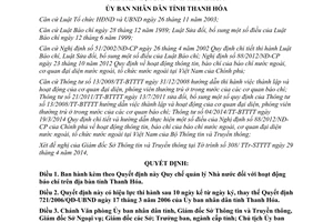 Quyết định 1726/2014/QĐ-UBND Quy chế quản lý Nhà nước hoạt động báo chí Thanh Hóa