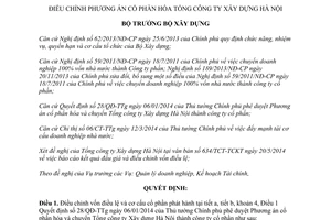 Quyết định 615/QĐ-BXD năm 2014 điều chỉnh cổ phần hóa Tổng công ty Xây dựng Hà Nội Bộ Xây dựng