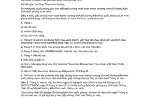 Thông tư 40/2014/TT-BQP mẫu giấy chứng nhận hoàn thành chương trình bồi dưỡng quốc phòng an ninh