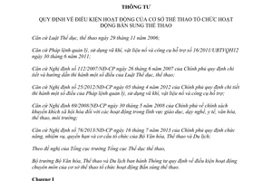 Thông tư 06/2014/TT-BVHTTDL điều kiện hoạt động cơ sở tổ chức Bắn súng thể thao