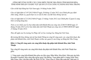 Thông tư 21/2014/TT-BGTVT công bố cảng Khánh Hòa Ninh Thuận khu vực quản lý Hàng hải Nha Trang