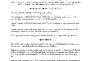 Quyết định 35/2014/QĐ-UBND tiếp nhận xử lý phản ánh kiến nghị quy định hành chính Nghệ An