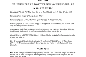 Quyết định 29/2014/QĐ-UBND giá thuê nhà ở công vụ Thừa Thiên Huế