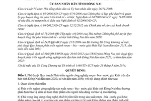 Quyết định 1666/QĐ-UBND 2014 Phát triển ngành công nghiệp rượu bia nước giải khát Đồng Nai