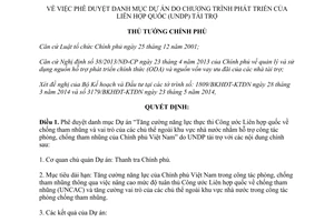 Quyết định 874/QĐ-TTg 2014 danh mục Dự án Chương trình phát triển Liên hợp quốc UNDP tài trợ