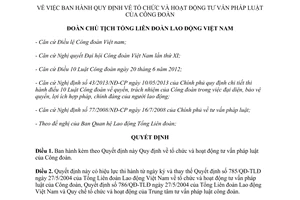 Quyết định 655/QĐ-TLĐ 2014 tư vấn pháp luật Công đoàn