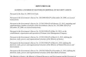 Joint Circular No. 16/2014/TTLT-BTP-BTNMT-NHNN guiding on disposal of security assets