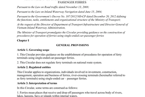 Circular No. 22/2014/TT-BGTVT procedures for operation of ferry terminals rivercrossing terminals