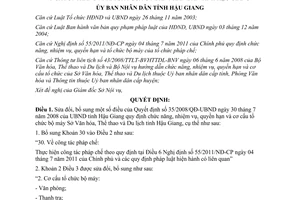 Quyết định 15/2014/QĐ-UBND sửa đổi 35/2008/QĐ-UBND cơ cấu tổ chức Sở Văn hóa Thể thao Hậu Giang
