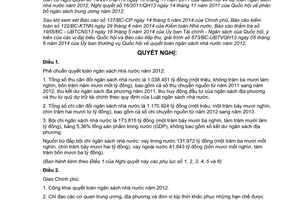 Nghị quyết 71/2014/QH13 phê chuẩn quyết toán ngân sách nhà nước 2012