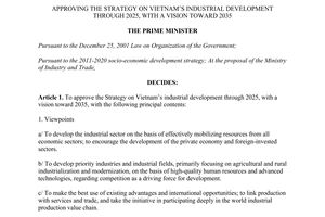 Decision No. 879/QD-TTg dated 2014 the strategy on Vietnam’s industrial development through 2025