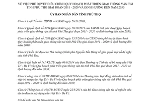 Quyết định 1280/QĐ-UBND 2014 điều chỉnh phát triển giao thông vận tải Phú Thọ 2011 2020 định hướng 2030