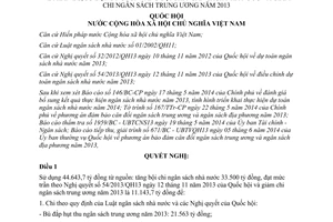 Nghị quyết 72/2014/QH13 phân bổ tăng bội chi ngân sách giảm chi 2013