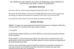 Decision No.880/QD-TTg dated 2014 general planning of industrial development in Vietnam 2020 2030