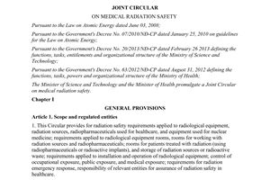 Joint circular No. 13/2014/TTLT-BKHCN-BYT on medical radiation safety
