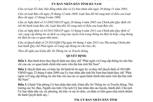 Quyết định 557/QĐ-UBND phát ngôn cung cấp thông tin cho báo chí cơ quan hành chính Hà Nam 2014
