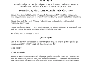 Quyết định 1267/QĐ-BNN-TY Bảo đảm an toàn thực phẩm vận chuyển giết mổ gia súc cầm 2014 2020