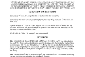 Quyết định 17/2014/QĐ-UBND bãi bỏ 27/2012/QĐ-UBND thu nộp quản lý tiền phạt hành chính Cà Mau
