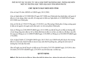 Quyết định 1222/QĐ-UBND 2014 dự án Đầu tư Mua sắm thiết bị phòng học Bình Phước