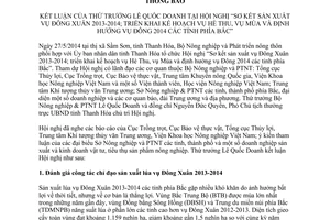 Thông báo 2766/TB-BNN-VP 2014 kết luận Thứ trưởng Lê Quốc Doanh Hội nghị Sơ kết sản xuất tỉnh phía Bắc