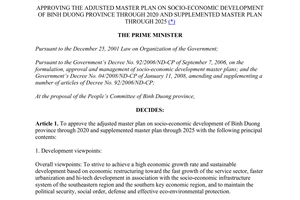 Decision No. 893/QD-TTg 2014 plan on socio-economic development of Binh Duong 2020 2025