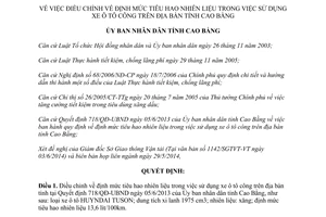 Quyết định 756/QĐ-UBND định mức tiêu hao nhiên liệu trong việc sử dụng xe ô tô công Cao Bằng