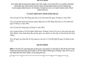 Quyết định 44/2014/QĐ-UBND sửa đổi đơn giá thu gom vận chuyển chôn lấp rác thải Ninh Thuận