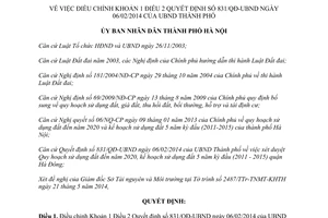 Quyết định 3141/QĐ-UBND 2014 điều chỉnh 831/QĐ-UBND quy hoạch sử dụng đất Hà Đông Hà Nội