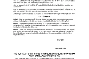 Quyết định 1743/QĐ-UBND 2014 Bộ thủ tục hành chính chung Ủy ban nhân dân Đồng Nai