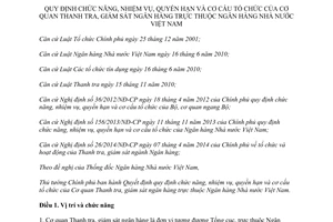 Quyết định 35/2014/QĐ-TTg nhiệm vụ quyền hạn cơ cấu tổ chức Thanh tra Ngân hàng Nhà nước