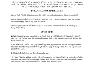 Quyết định 06/2014/QĐ-UBND sửa đổi 15/2013/QĐ-UBND dạy học thêm Bạc Liêu