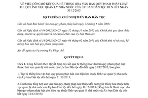 Quyết định 173/QĐ-UBDT 2014 hệ thống hóa văn bản quy phạm pháp luật quản lý nhà nước Ủy ban Dân tộc