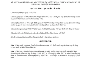 Quyết định 294/QĐ-QLD 2014 danh mục 322 thuốc nước ngoài đăng ký lưu hành Việt Nam Đợt 86
