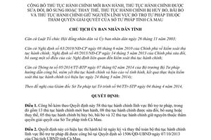 Quyết định 914/QĐ-UBND 2014 thủ tục hành chính mới sửa đổi thay thế bãi bỏ Bổ trợ tư pháp Sở Tư pháp Cà Mau